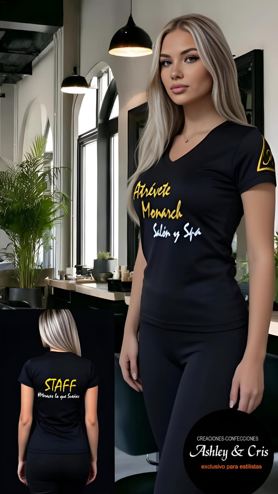 Polo negro profesional antimanchas para estilistas